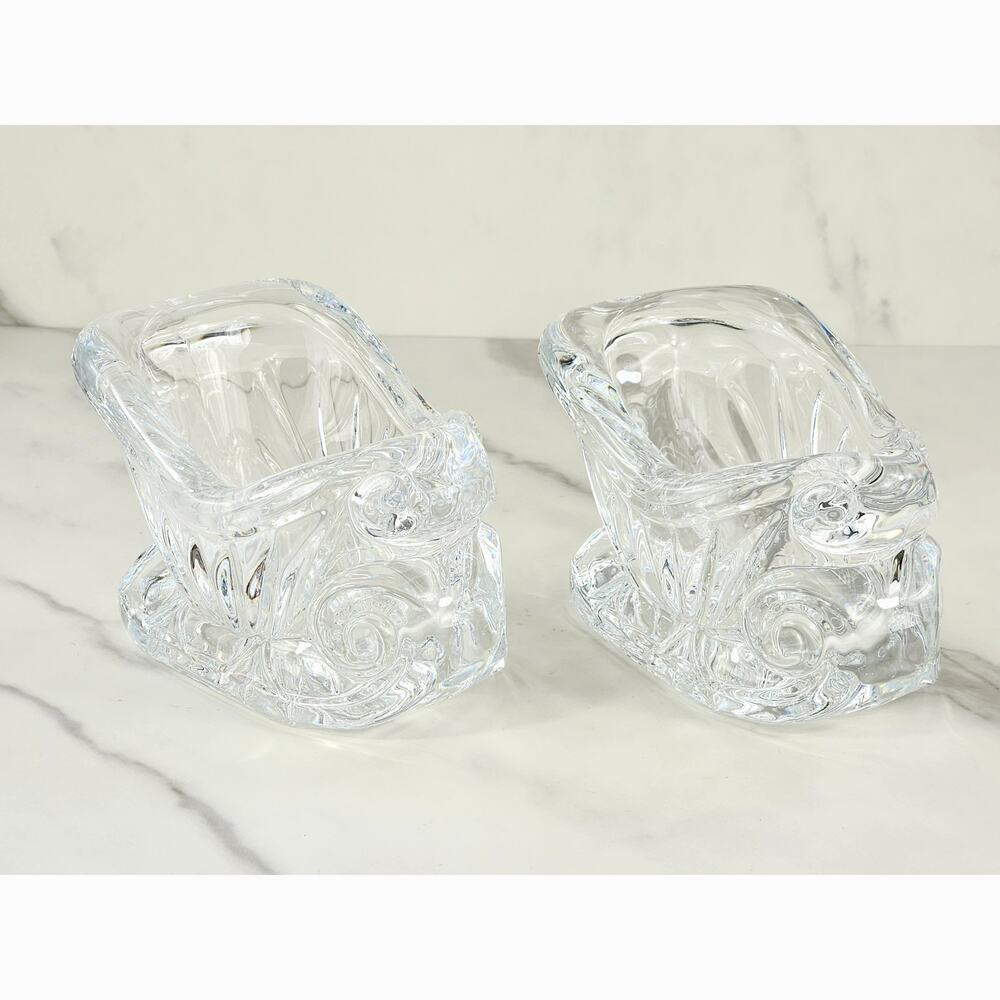Christmas Sleigh Crystal Votive Candle Holder 5" 24% Lead Crystal x2 Made in USA